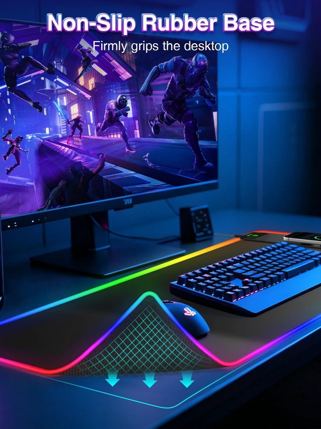 Alt view image 7 of 7 - XL RGB LED Gaming Mouse Pad with 15W Magnetic Wireless Charging 31.5'' x 11.8'' Large Desk Mat, 24 Lighting Effects Keyboard Pad with Non-Slip Rubber Base, Waterproof Easy Gliding Surface