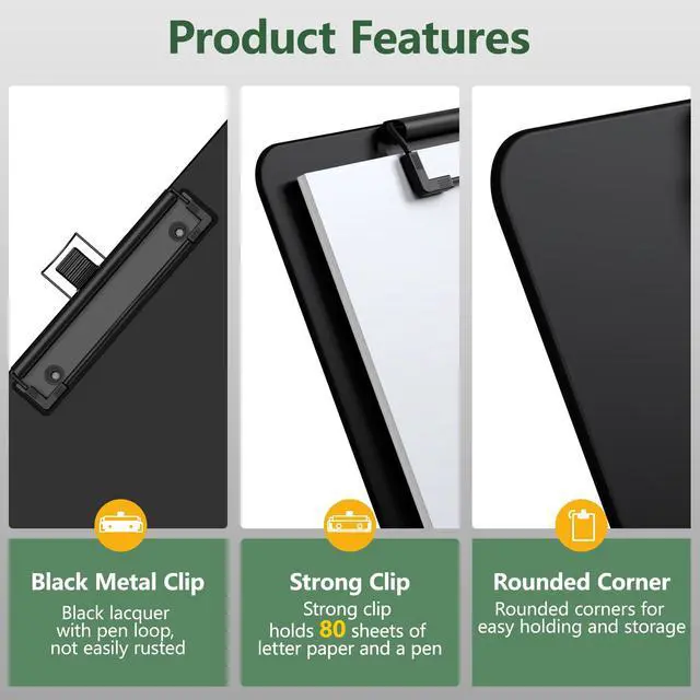 Alt view image 4 of 7 - Black Clipboard with Pen Holder, 8.5 x 11 Clip Boards(15 Pack) Black Low Profile Clip, Letter Size for Classroom, Teacher, Students, School, Office Supply