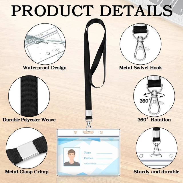 Alt view image 2 of 7 - 30 Pack Id Badge Lanyards with Clear Holders, Multicolor 10 Colors, Polyester Lanyards, Waterproof Horizontal Holders, 17.7 In Strap, Fits School, Office, Events