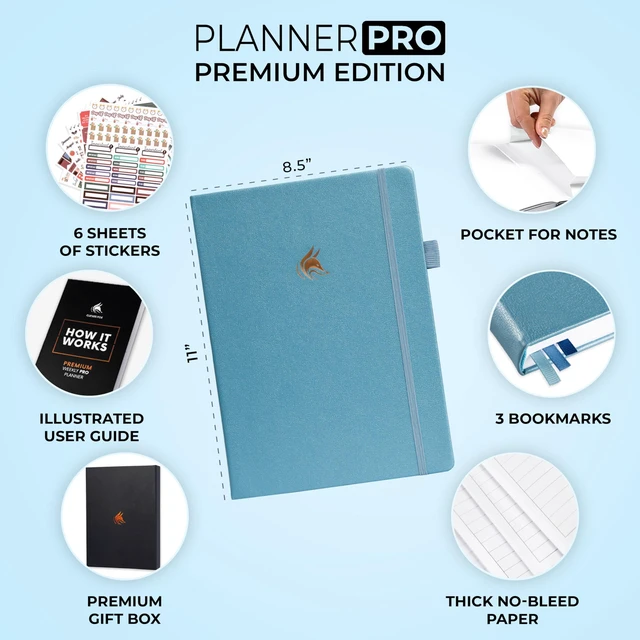 Alt view image 2 of 7 - Planner PRO Premium, Undated Weekly, Daily, Budget, Aquamarine 8.5x11" Not dated, Eco leather hardcover, box, stickers, Detailed vision & goal setter, Weekly pages & Monthly calendars
