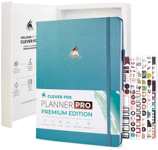 Main image of Planner PRO Premium, Undated Weekly, Daily, Budget, Aquamarine 8.5x11" Not dated, Eco leather hardcover, box, stickers, Detailed vision & goal setter, Weekly pages & Monthly calendars