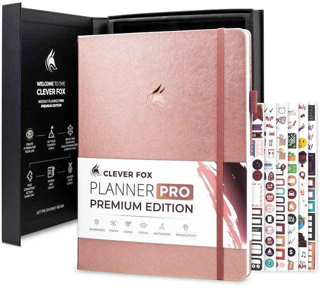 Main image of Planner PRO Premium, Undated Weekly, Daily, Budget, Rose Gold 8.5x11" Not dated, Eco leather hardcover, box, stickers, Detailed vision & goal setter, Weekly pages & Monthly calendars