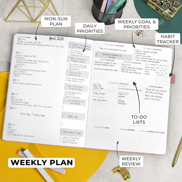 Alt view image 3 of 7 - Planner PRO Premium, Undated Weekly, Daily, Budget, Rose Gold 8.5x11" Not dated, Eco leather hardcover, box, stickers, Detailed vision & goal setter, Weekly pages & Monthly calendars