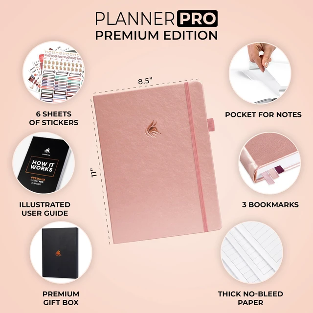 Alt view image 2 of 7 - Planner PRO Premium, Undated Weekly, Daily, Budget, Rose Gold 8.5x11" Not dated, Eco leather hardcover, box, stickers, Detailed vision & goal setter, Weekly pages & Monthly calendars