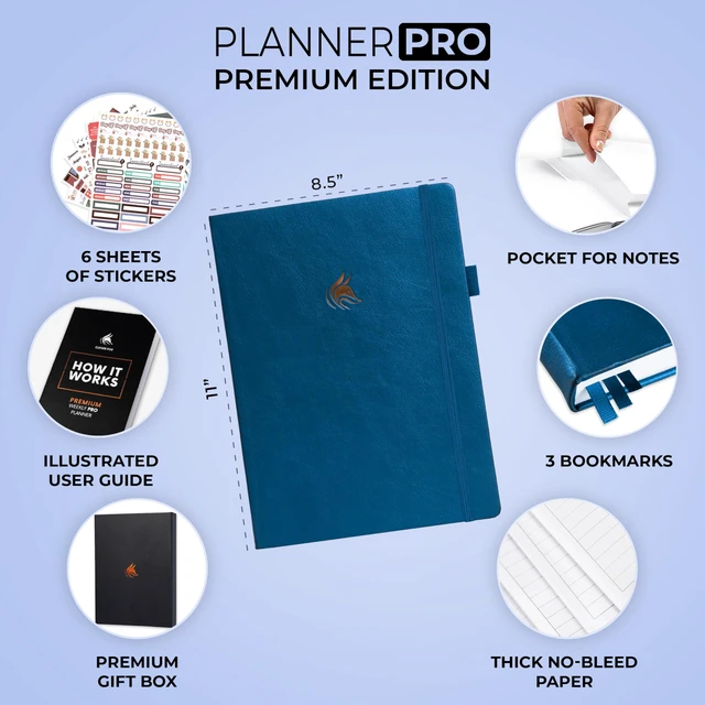 Alt view image 2 of 7 - Planner PRO Premium, Undated Weekly, Daily, Budget, Mystic Blue 8.5x11" Not dated, Eco leather hardcover, box, stickers, Detailed vision & goal setter, Weekly pages & Monthly calendars