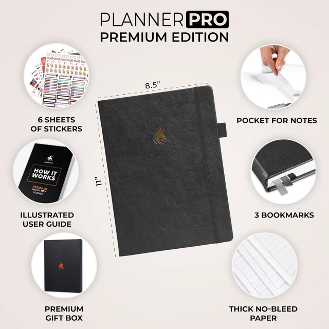 Alt view image 2 of 7 - Planner PRO Premium, Undated Weekly, Daily, Budget, Silver Black 8.5x11" Not dated, Eco leather hardcover, box, stickers, Detailed vision & goal setter, Weekly pages & Monthly calendars