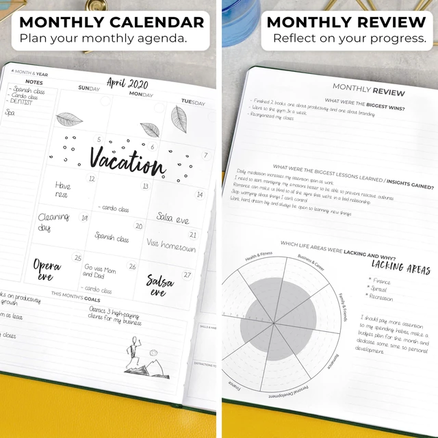 Alt view image 4 of 7 - Planner PRO Premium, Undated Weekly, Daily, Budget, Forest Green 8.5x11" Not dated, Eco leather hardcover, box, stickers, Detailed vision & goal setter, Weekly pages & Monthly calendars