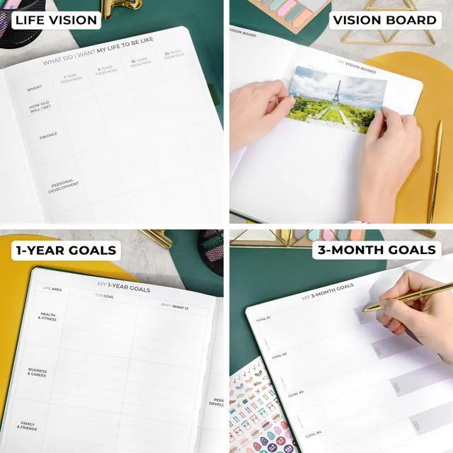 Alt view image 6 of 7 - Planner PRO Premium, Undated Weekly, Daily, Budget, Forest Green 8.5x11" Not dated, Eco leather hardcover, box, stickers, Detailed vision & goal setter, Weekly pages & Monthly calendars