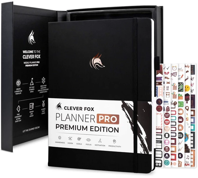 Main image of Planner PRO Premium, Undated Weekly, Daily, Budget, Black 8.5x11" Not dated, Eco leather hardcover, box, stickers, Detailed vision & goal setter, Weekly pages & Monthly calendars