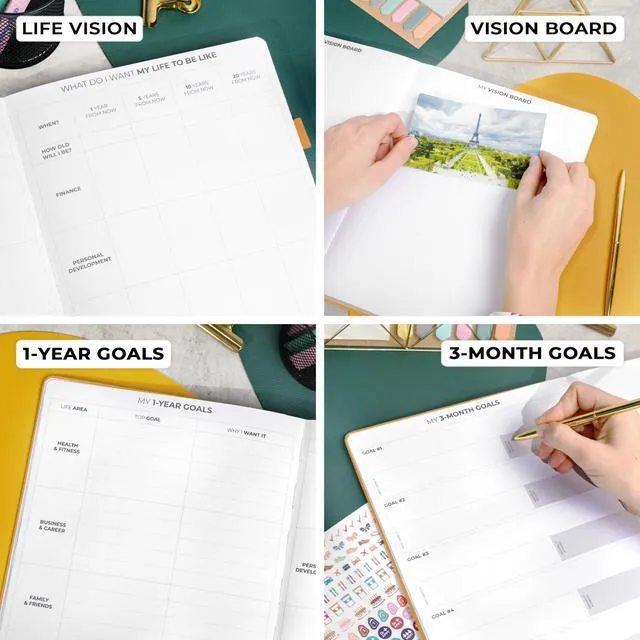 Alt view image 6 of 7 - Planner PRO Premium, Undated Weekly, Daily, Budget, Amber Yellow 8.5x11" Not dated, Eco leather hardcover, box, stickers, Detailed vision & goal setter, Weekly pages & Monthly calendars