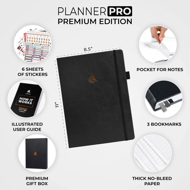 Alt view image 2 of 7 - Planner PRO Premium, Undated Weekly, Daily, Budget, Black 8.5x11" Not dated, Eco leather hardcover, box, stickers, Detailed vision & goal setter, Weekly pages & Monthly calendars