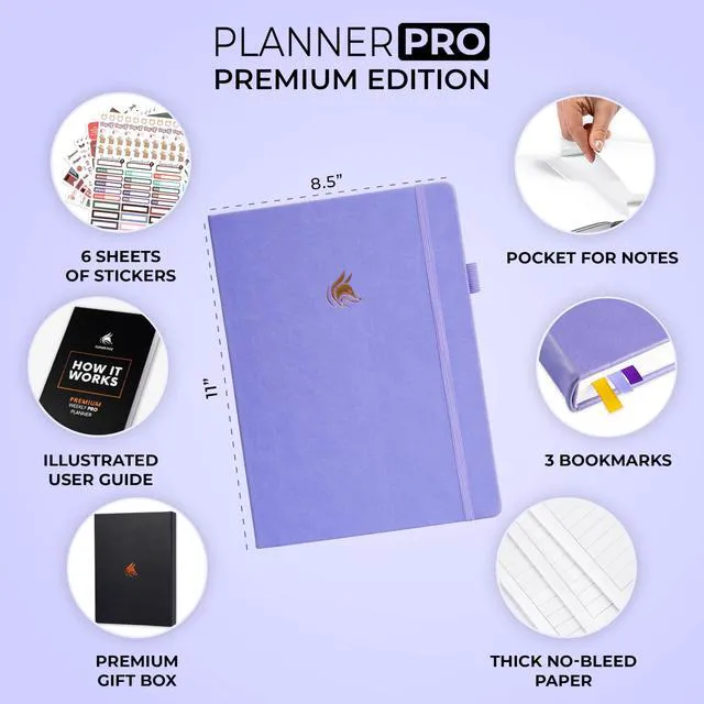 Alt view image 2 of 7 - Planner PRO Premium, Undated Weekly, Daily, Budget, Lavender 8.5x11" Not dated, Eco leather hardcover, box, stickers, Detailed vision & goal setter, Weekly pages & Monthly calendars