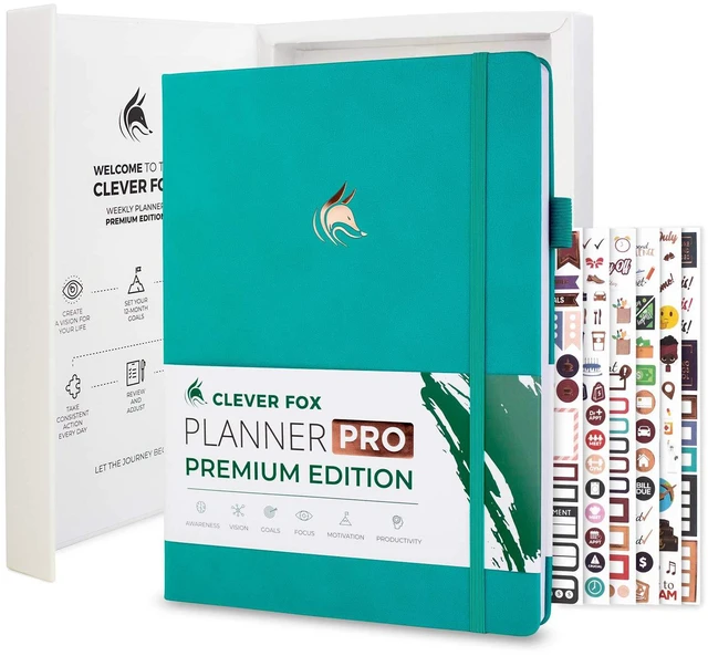 Main image of Planner PRO Premium, Undated Weekly, Daily, Budget, Green 8.5x11" Not dated, Eco leather hardcover, box, stickers, Detailed vision & goal setter, Weekly pages & Monthly calendars
