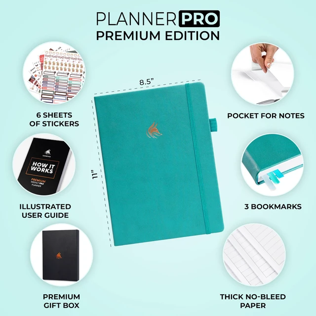 Alt view image 2 of 7 - Planner PRO Premium, Undated Weekly, Daily, Budget, Green 8.5x11" Not dated, Eco leather hardcover, box, stickers, Detailed vision & goal setter, Weekly pages & Monthly calendars