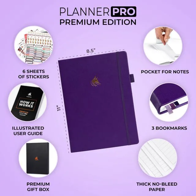 Alt view image 2 of 7 - Planner PRO Premium, Undated Weekly, Daily, Budget, Purple 8.5x11" Not dated, Eco leather hardcover, box, stickers, Detailed vision & goal setter, Weekly pages & Monthly calendars