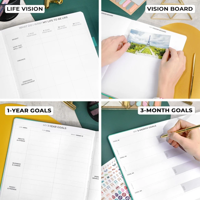 Alt view image 6 of 7 - Planner PRO Premium, Undated Weekly, Daily, Budget, Green 8.5x11" Not dated, Eco leather hardcover, box, stickers, Detailed vision & goal setter, Weekly pages & Monthly calendars