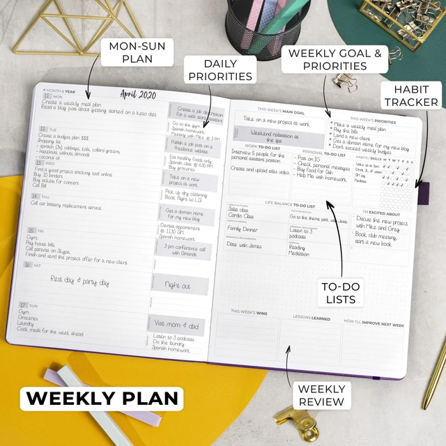 Alt view image 3 of 7 - Planner PRO Premium, Undated Weekly, Daily, Budget, Purple 8.5x11" Not dated, Eco leather hardcover, box, stickers, Detailed vision & goal setter, Weekly pages & Monthly calendars