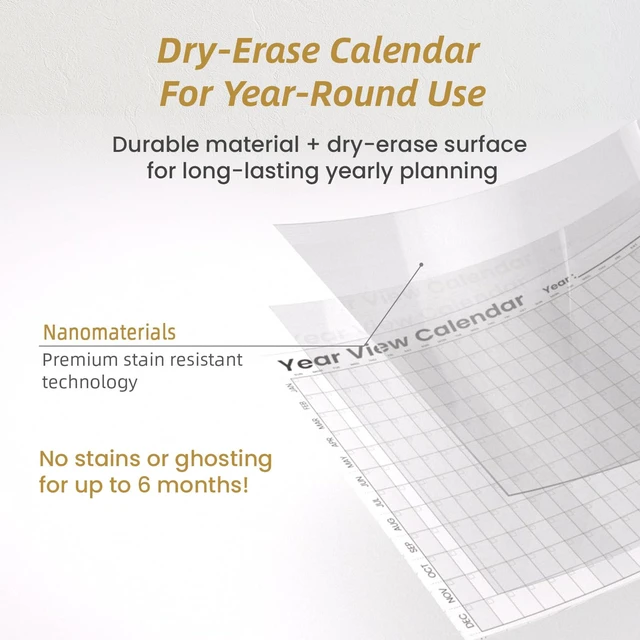 Alt view image 3 of 7 - Large Dry Erase Wall Calendar - 24"x 45" Undated 12-Month Yearly Wall Calendar for Home, Office, Classroom - 50 Reusable Dry Erase Color Tabs Included