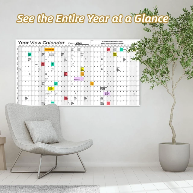 Alt view image 2 of 7 - Large Dry Erase Wall Calendar - 24"x 45" Undated 12-Month Yearly Wall Calendar for Home, Office, Classroom - 50 Reusable Dry Erase Color Tabs Included