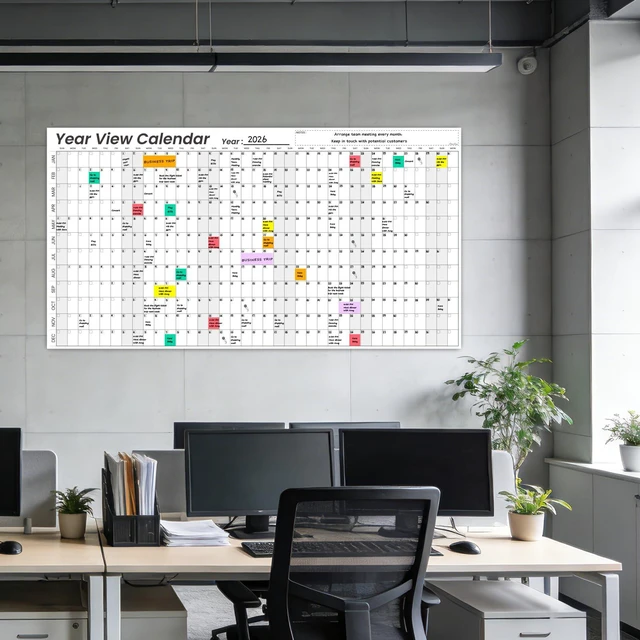 Alt view image 7 of 7 - Large Dry Erase Wall Calendar - 24"x 45" Undated 12-Month Yearly Wall Calendar for Home, Office, Classroom - 50 Reusable Dry Erase Color Tabs Included