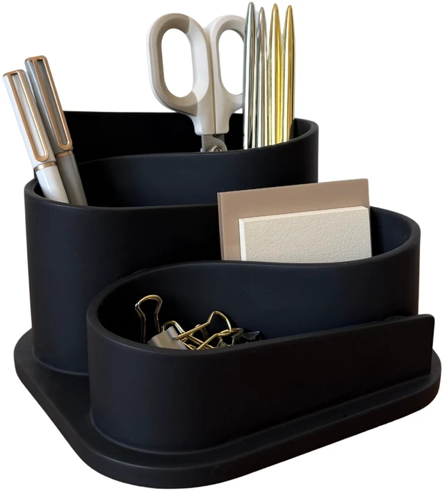 Main image of Black Modern Desk Organizer - Minimalist Desk Accessories Pen Holder Pencil Holder for Desk - Minimalist Desk Accessories & Workspace Organizers - Desk Pen Organizer - Modern Office Decor