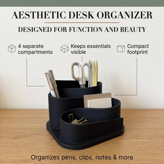 Alt view image 3 of 6 - Black Modern Desk Organizer - Minimalist Desk Accessories Pen Holder Pencil Holder for Desk - Minimalist Desk Accessories & Workspace Organizers - Desk Pen Organizer - Modern Office Decor
