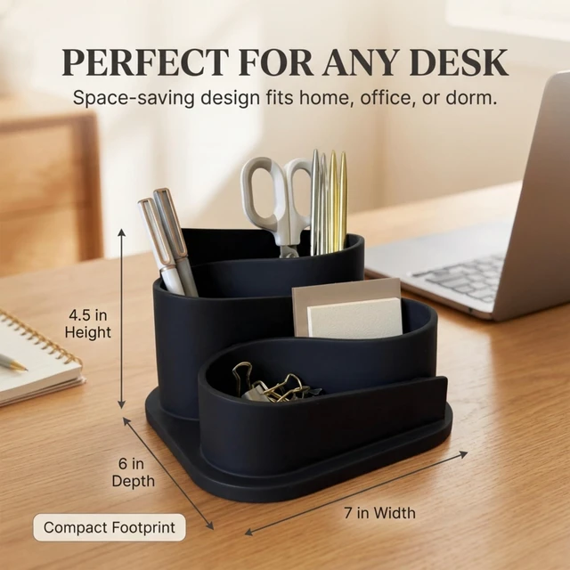 Alt view image 5 of 6 - Black Modern Desk Organizer - Minimalist Desk Accessories Pen Holder Pencil Holder for Desk - Minimalist Desk Accessories & Workspace Organizers - Desk Pen Organizer - Modern Office Decor