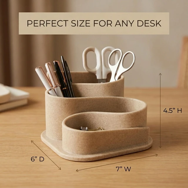 Alt view image 2 of 7 - Aesthetic Desk Organizer - Modern Desk Accessories - Boho Pen Holder Beige Aesthetic Desk Accessories - Modern Cute Desk Organizer - Neutral Boho Desk Accessories - Desk Essentials for Women