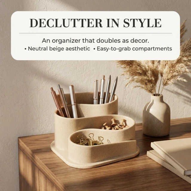Alt view image 6 of 7 - Aesthetic Desk Organizer - Modern Desk Accessories - Boho Pen Holder Beige Aesthetic Desk Accessories - Modern Cute Desk Organizer - Neutral Boho Desk Accessories - Desk Essentials for Women