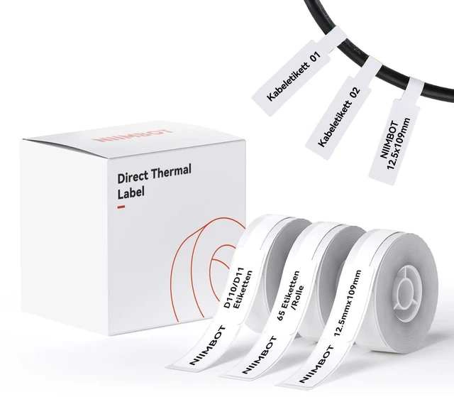 Main image of D11 Label Tape D110 Label Maker Papers 3Rolls Cable Labels, Self-Adhesive Labeling Tape 0.47" X 4.29" (12 X 109mm) Cable Label Refills for Home Office Circuit Box, 195 Labels/3Rolls, White