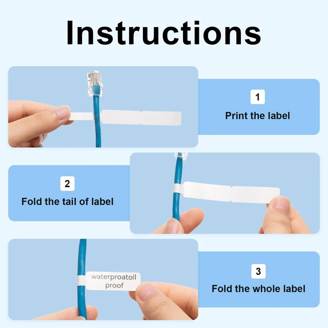 Alt view image 4 of 6 - D11 Label Tape D110 Label Maker Papers 3Rolls Cable Labels, Self-Adhesive Labeling Tape 0.47" X 4.29" (12 X 109mm) Cable Label Refills for Home Office Circuit Box, 195 Labels/3Rolls, White