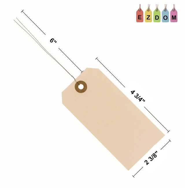 Alt view image 5 of 7 - Label Tags with Wire Attached - 4 3/4" x 2 3/8" Box of 100 Blank Manila Tags with Reinforced Hole and Metal Wire Ties, Labels with Wire