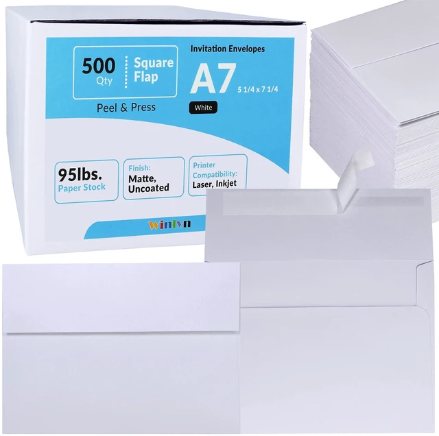 Main image of 500 Pcs White A7 Invitation Envelopes 5 1/4 x 7 1/4 Square Flap Envelopes Self Seal 95lb for Wedding Shower Birthday Bussiness Graduation Mailing Invitation Announcement 5 x 7 Greeting Cards Photos