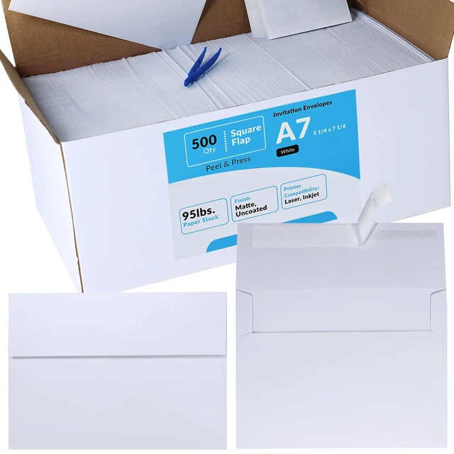 Alt view image 2 of 7 - 500 Pcs White A7 Invitation Envelopes 5 1/4 x 7 1/4 Square Flap Envelopes Self Seal 95lb for Wedding Shower Birthday Bussiness Graduation Mailing Invitation Announcement 5 x 7 Greeting Cards Photos