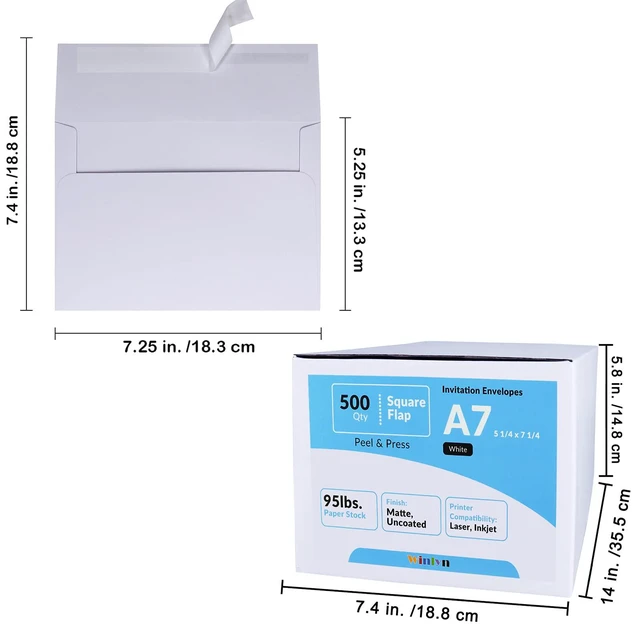 Alt view image 4 of 7 - 500 Pcs White A7 Invitation Envelopes 5 1/4 x 7 1/4 Square Flap Envelopes Self Seal 95lb for Wedding Shower Birthday Bussiness Graduation Mailing Invitation Announcement 5 x 7 Greeting Cards Photos