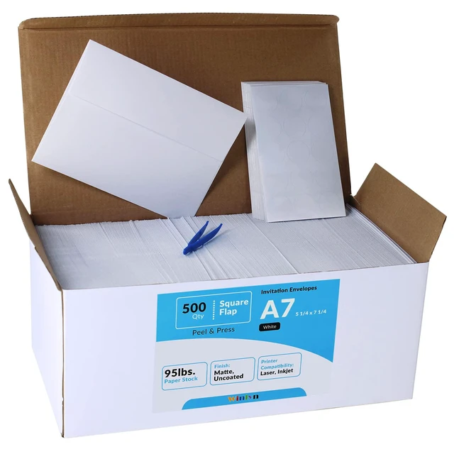Alt view image 3 of 7 - 500 Pcs White A7 Invitation Envelopes 5 1/4 x 7 1/4 Square Flap Envelopes Self Seal 95lb for Wedding Shower Birthday Bussiness Graduation Mailing Invitation Announcement 5 x 7 Greeting Cards Photos