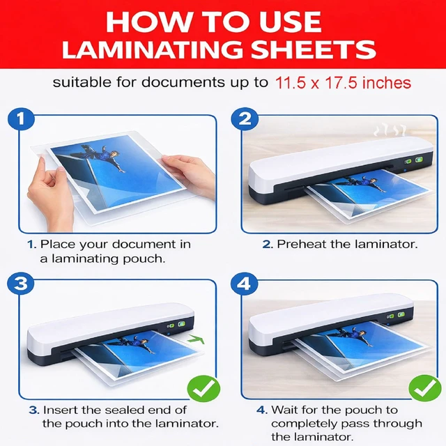 Alt view image 4 of 6 - 5 Mil Thermal Laminating Sheets Pouches 100ct 11.5 x 17.5 Inch Thermal Laminating Pouches for Photo, Document, Menu, Certificate, for Office & School Supplies, Fits all Laminator Machine