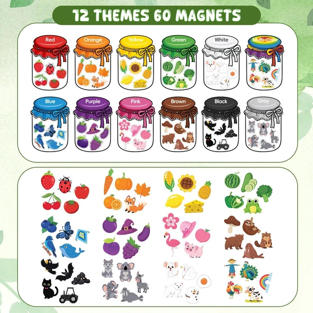 Alt view image 3 of 7 - 12Pcs Wooden Magnetic Color Sorting 72 Fridge Magnets for Kids Refrigerator Magnets for Color Sorting Fine Motor Early Education Gifts
