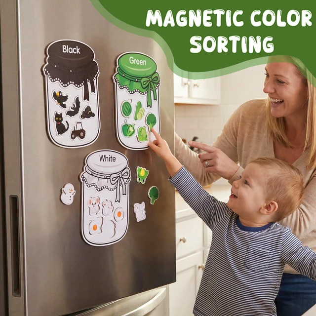 Alt view image 4 of 7 - 12Pcs Wooden Magnetic Color Sorting 72 Fridge Magnets for Kids Refrigerator Magnets for Color Sorting Fine Motor Early Education Gifts