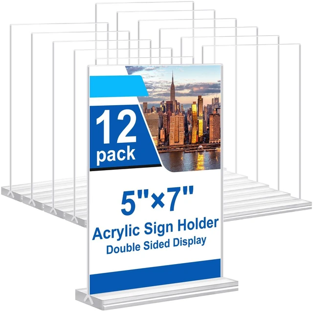 Main image of 5x7 Acrylic Sign Holder, 12 Pack Vertical Plastic Signs Frame Table Top Display, Double Sided Display Flyer Holder Menu Holders Clear Stand for Office Store Show Fair