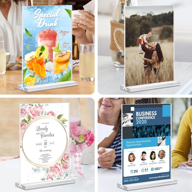 Alt view image 6 of 7 - 5x7 Acrylic Sign Holder, 12 Pack Vertical Plastic Signs Frame Table Top Display, Double Sided Display Flyer Holder Menu Holders Clear Stand for Office Store Show Fair