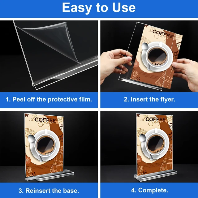 Alt view image 5 of 7 - Acrylic Sign Holder 5.5x8.5 Inches 8 Pack, Double Sided Vertical Clear Display Stand, Plastic Frame Flyer Holder for Tabletop, Office, Restaurant, Store