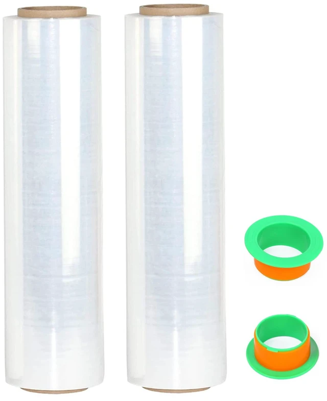 Main image of 2-Pack Clear Stretch Wrap 18" x 1000 Feet 80 Gauge Industrial Strength with Plastic Handle, Plastic Pallet Supplies Durable Self-Adhering for Packing, Moving, Heavy Duty Shrink Film Rolls