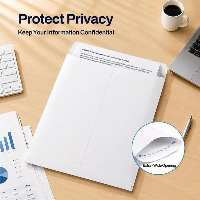 Alt view image 3 of 7 - 9 x 12 Catalog Envelopes Self Seal, Security Mailing Envelopes, 28lb White Paper, Ultra Strong Quick-Seal for Documents, Office & Business Use, 250 Pack