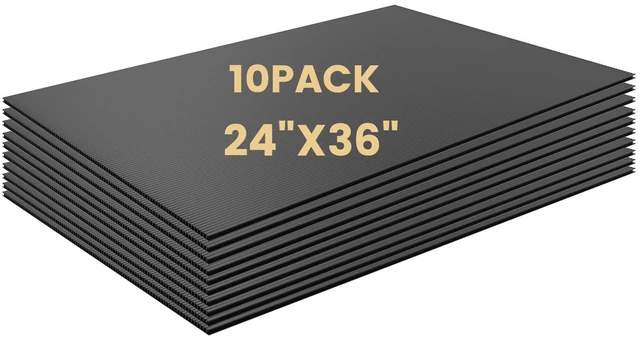 Main image of 10 Pack Corrugated Plastic Board for Indoor and Outdoor Use, 4 Mm Thick Poster Board, 24x36 Inches, Black Plastic Sheets, Waterproof Coroplast Sheets and Blank Yard Signs