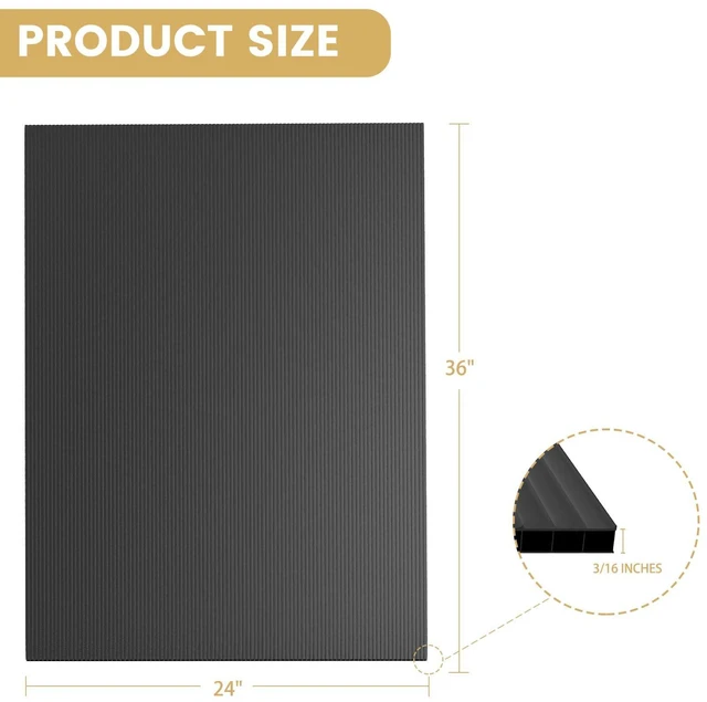 Alt view image 3 of 7 - 10 Pack Corrugated Plastic Board for Indoor and Outdoor Use, 4 Mm Thick Poster Board, 24x36 Inches, Black Plastic Sheets, Waterproof Coroplast Sheets and Blank Yard Signs