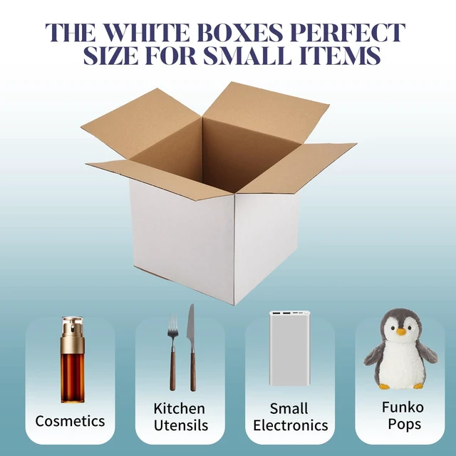 Alt view image 3 of 7 - Small Shipping Boxes 8x8x8 Set of 6 White Corrugated Cardboard, Box for Packaging Small Business Mailing Moving Gifts Wrap, Easy Assemble