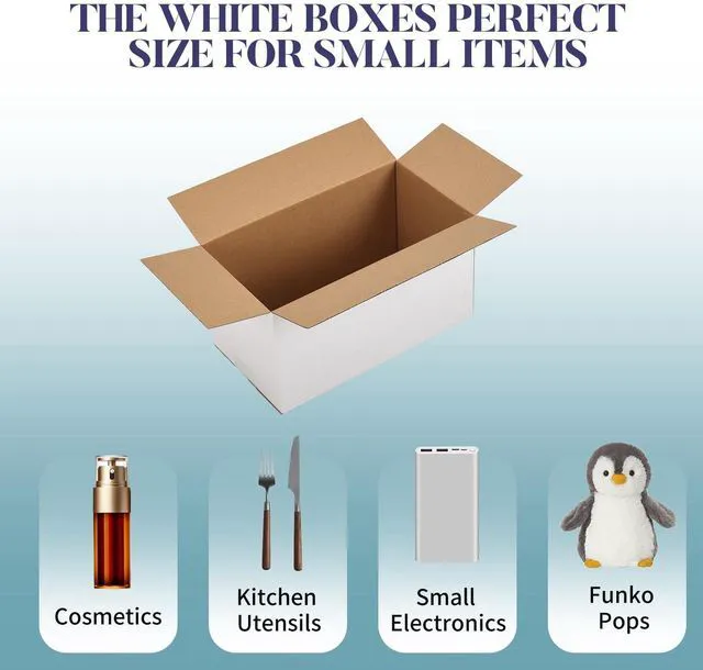 Alt view image 3 of 7 - Small Shipping Boxes 11x6x6 Set of 6 White Corrugated Cardboard, Box for Packaging Small Business Mailing Moving Gifts Wrap, Easy Assemble