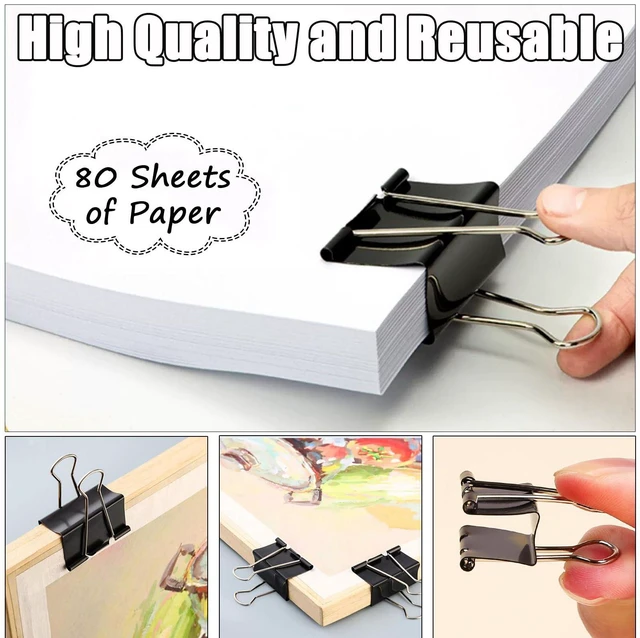 Alt view image 5 of 7 - 300 Pcs Medium Binder Clips Bulk 1.25 Inch Heavy Duty Paper Clamps Black Metal Binding Med Clips Office Supplies for Teachers Business