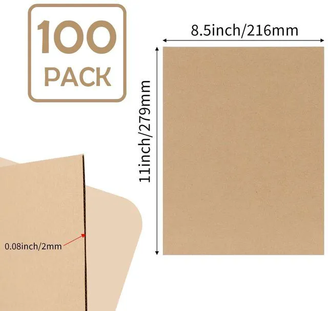 Alt view image 2 of 7 - 8.5x11 Corrugated Cardboard Sheets Set of 100, Flat Card Boards Inserts for Crafts, Packing, Shipping, Moving, Mailing